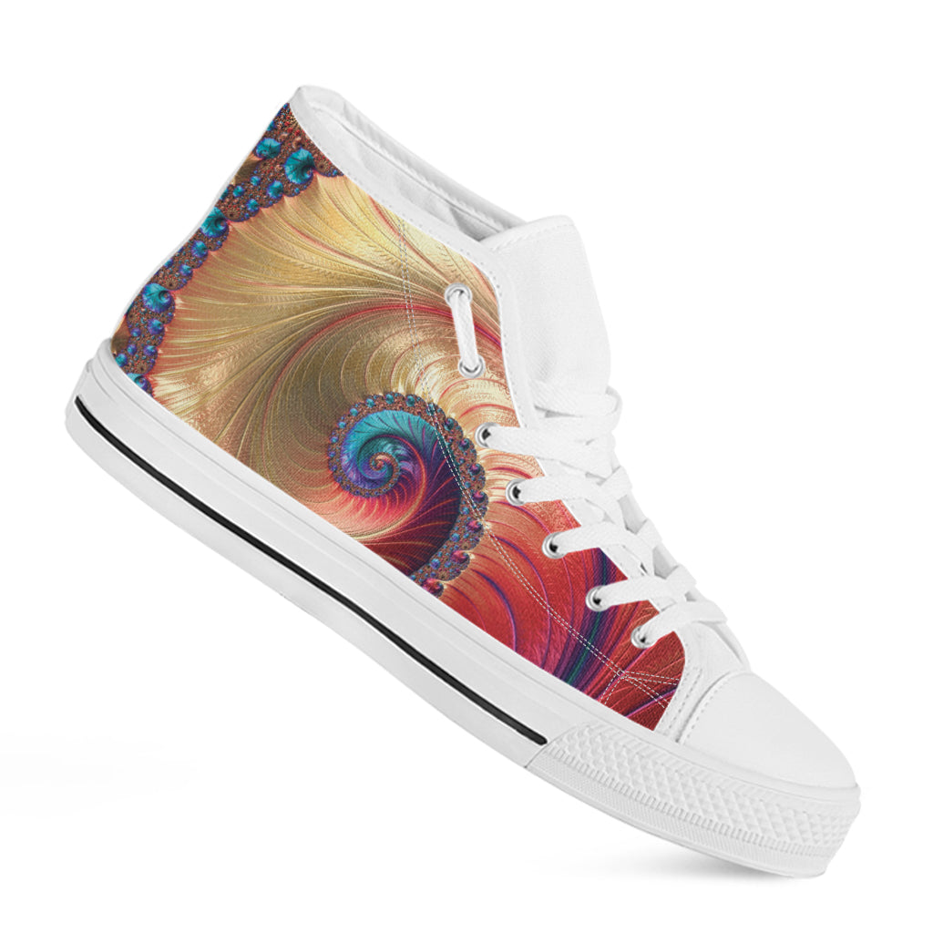 Infinite Fractal Print White High Top Shoes