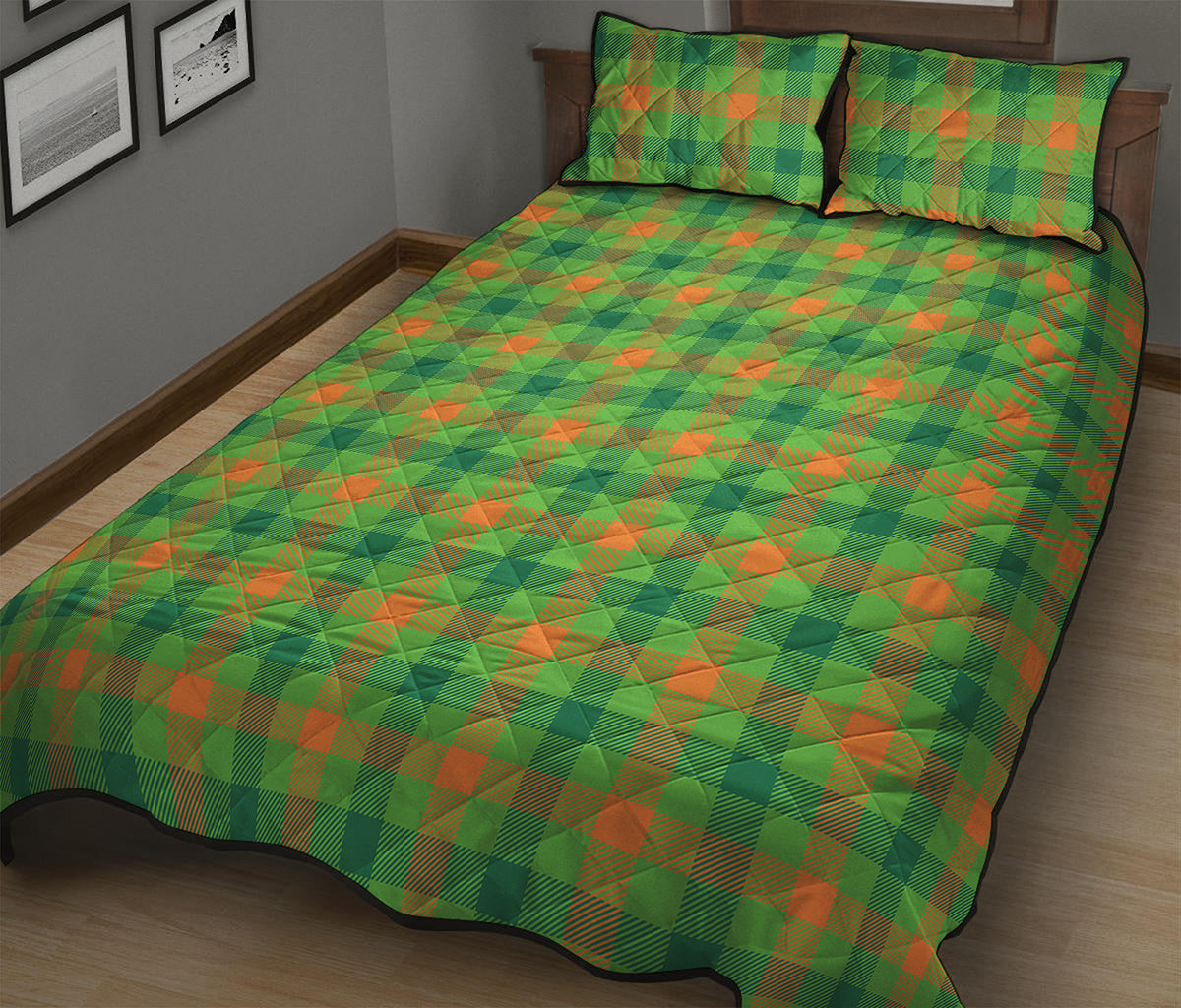 Irish Buffalo Plaid Pattern Print Quilt Bed Set