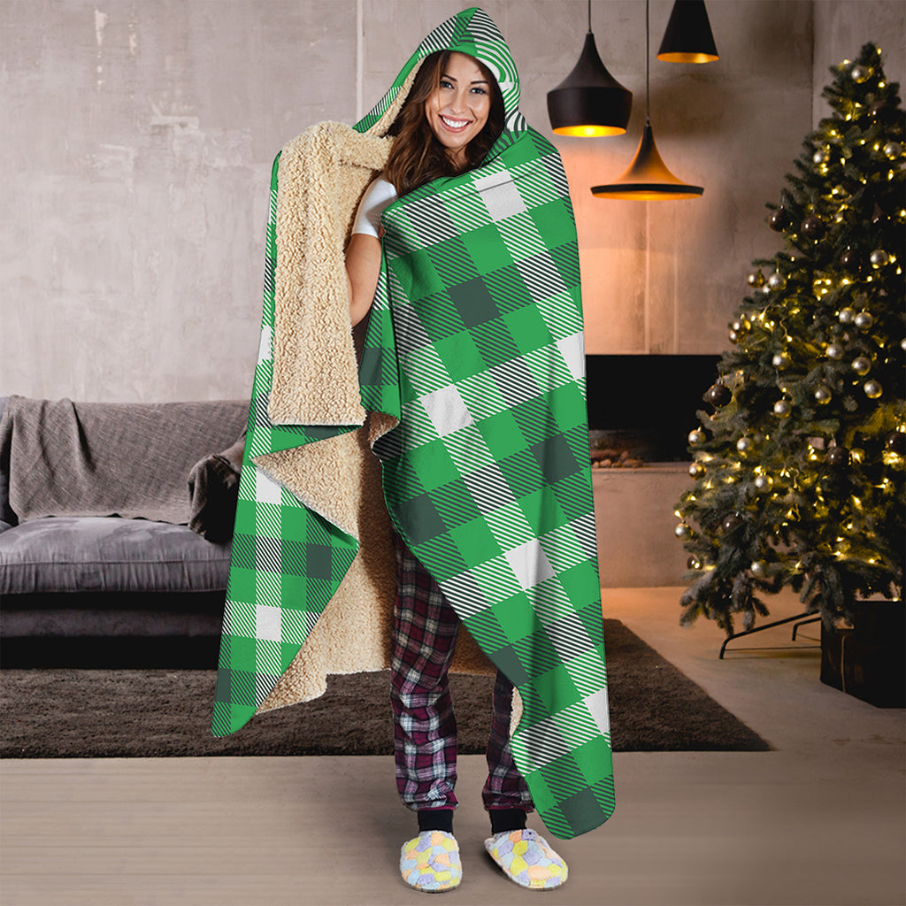 Irish Check Saint Patrick's Day Print Hooded Blanket