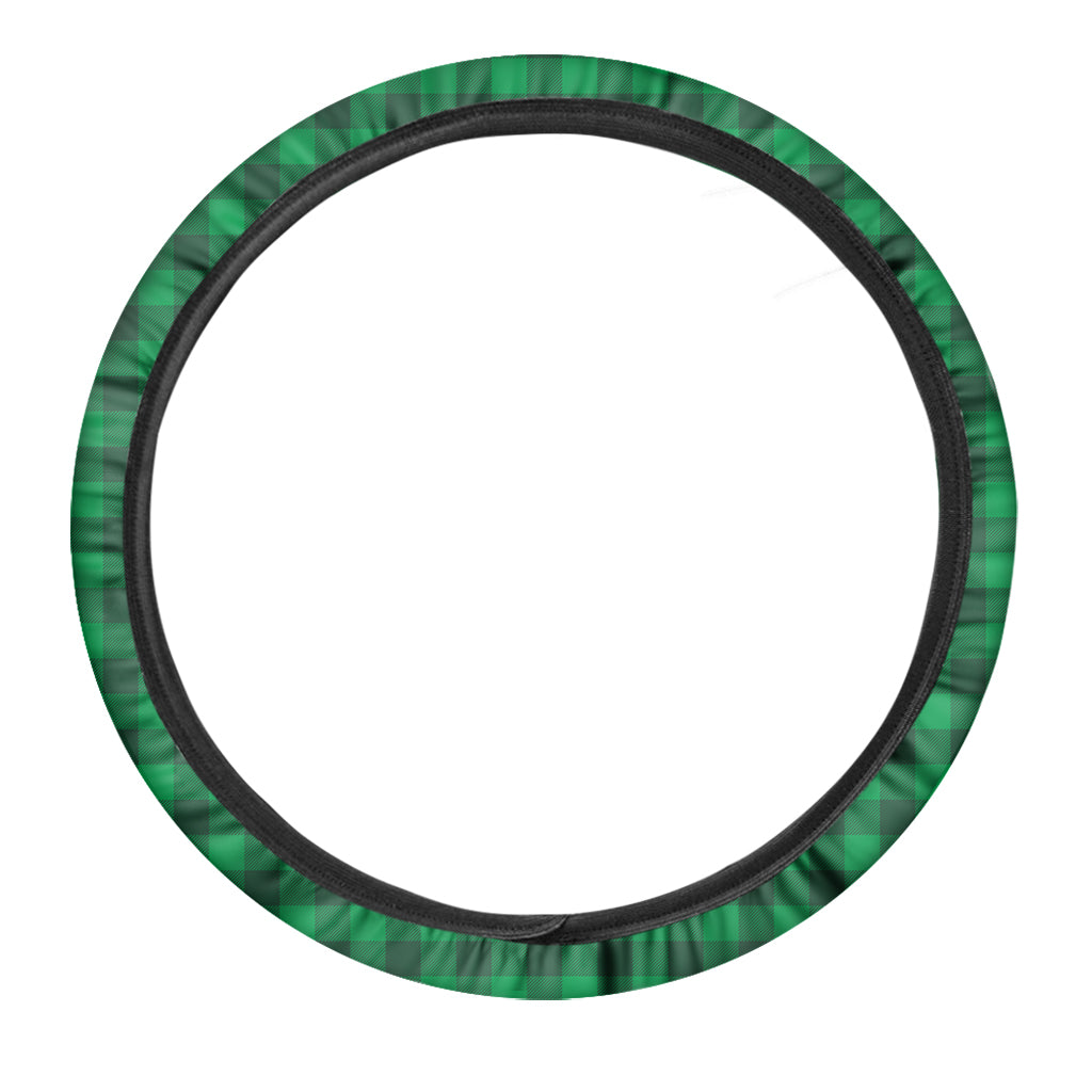 Irish Green Buffalo Check Pattern Print Car Steering Wheel Cover