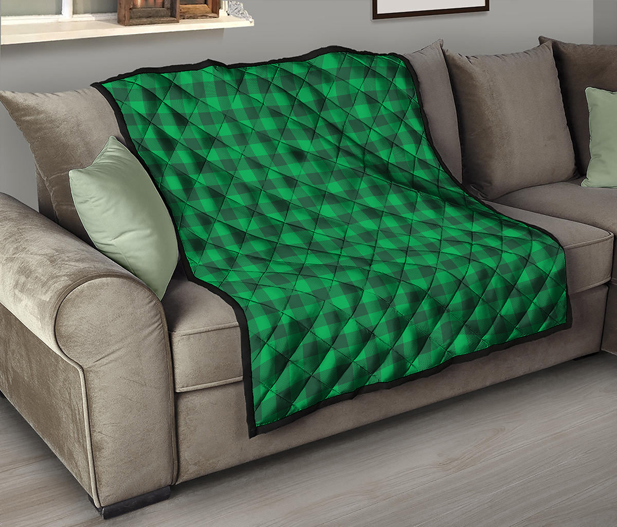 Irish Green Buffalo Check Pattern Print Quilt