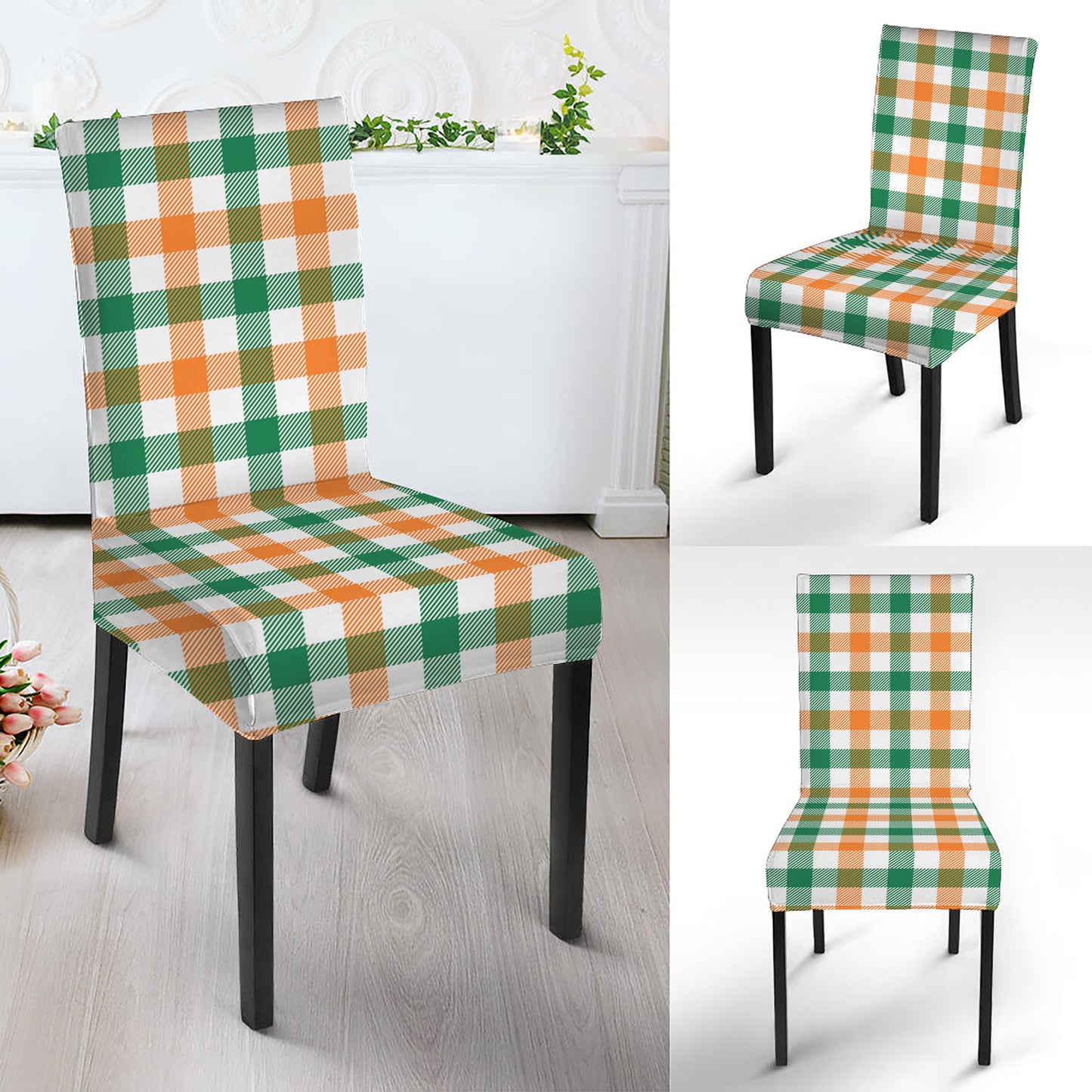 Irish Plaid St. Patrick's Day Print Dining Chair Slipcover