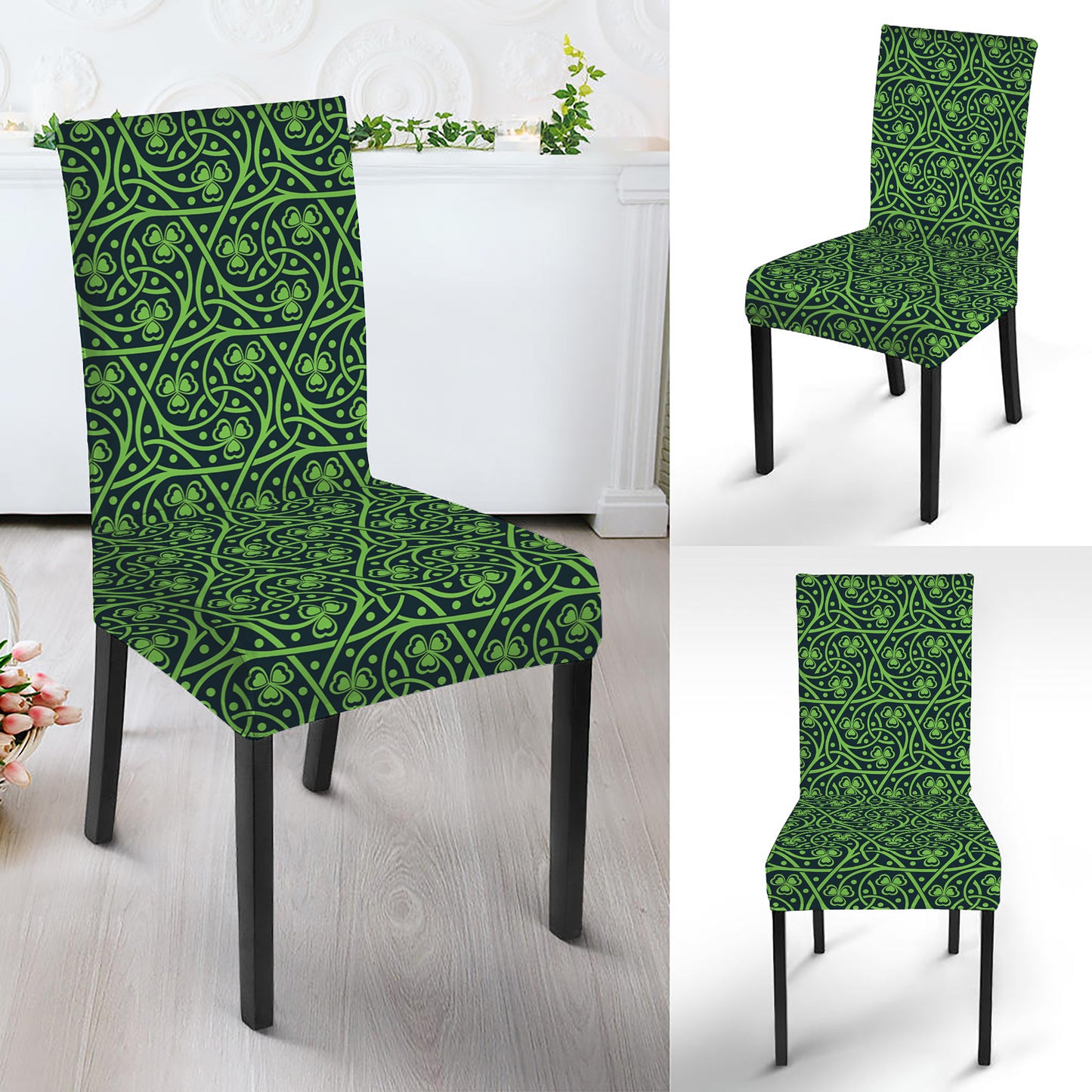 Irish Shamrock Pattern Print Dining Chair Slipcover