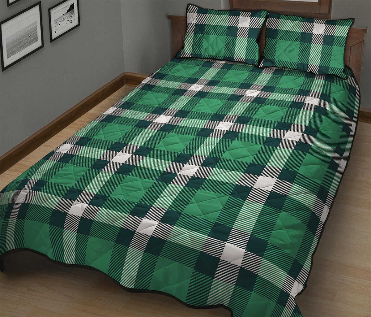 Irish St. Patrick's Day Plaid Print Quilt Bed Set