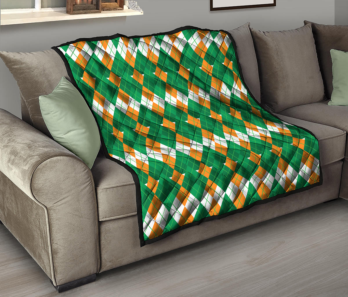 Irish Themed Argyle Pattern Print Quilt