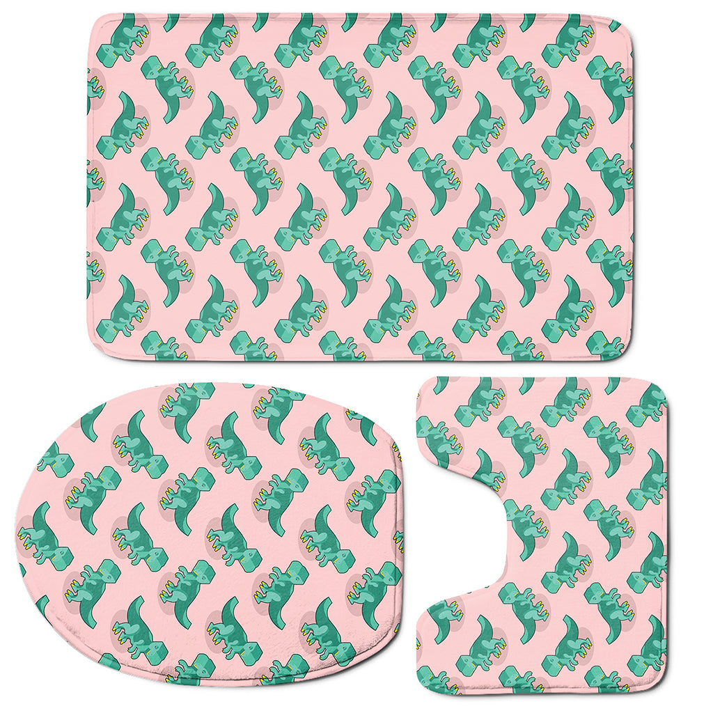 Isometric Tyrannosaurus Pattern Print 3 Piece Bath Mat Set