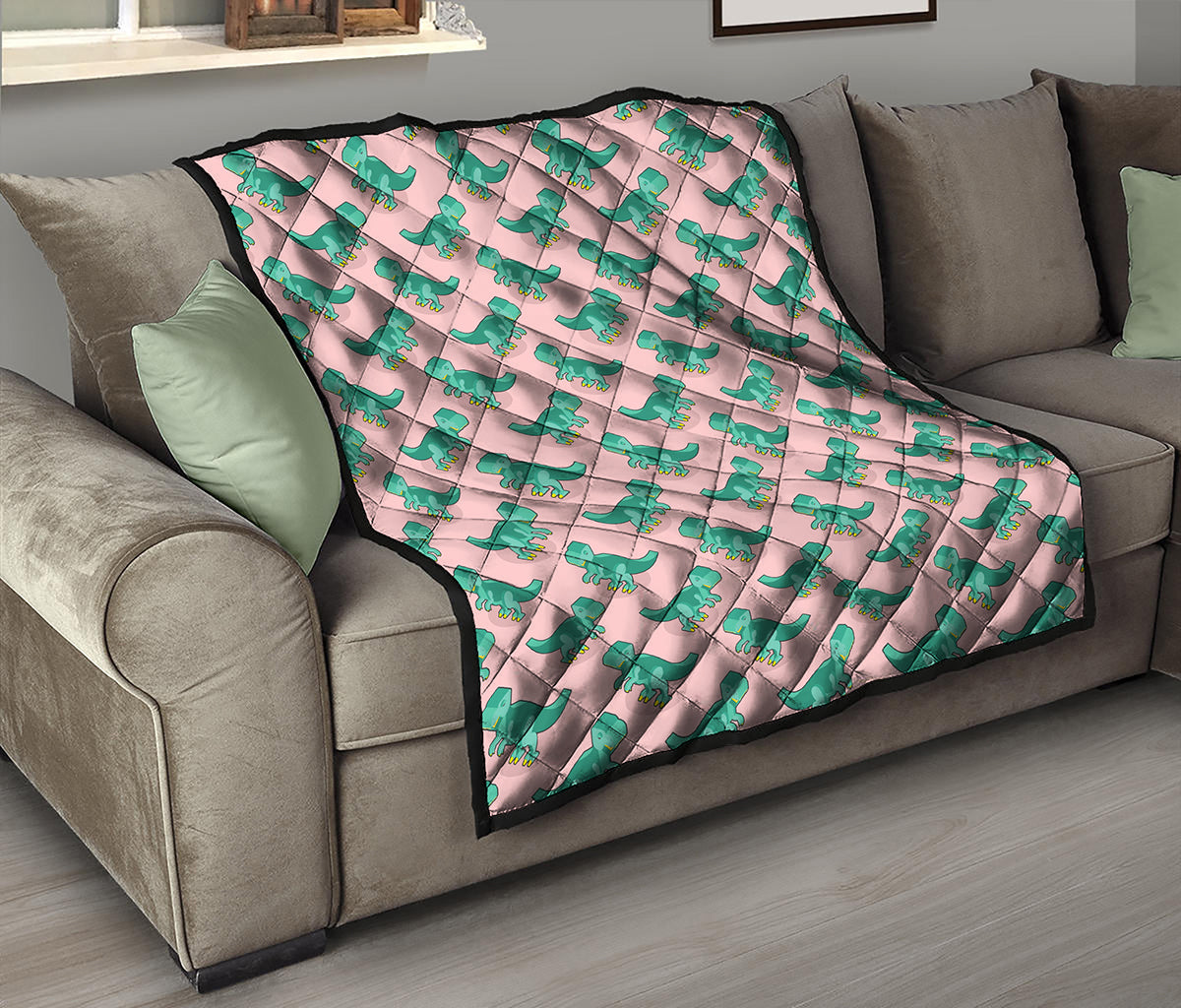 Isometric Tyrannosaurus Pattern Print Quilt