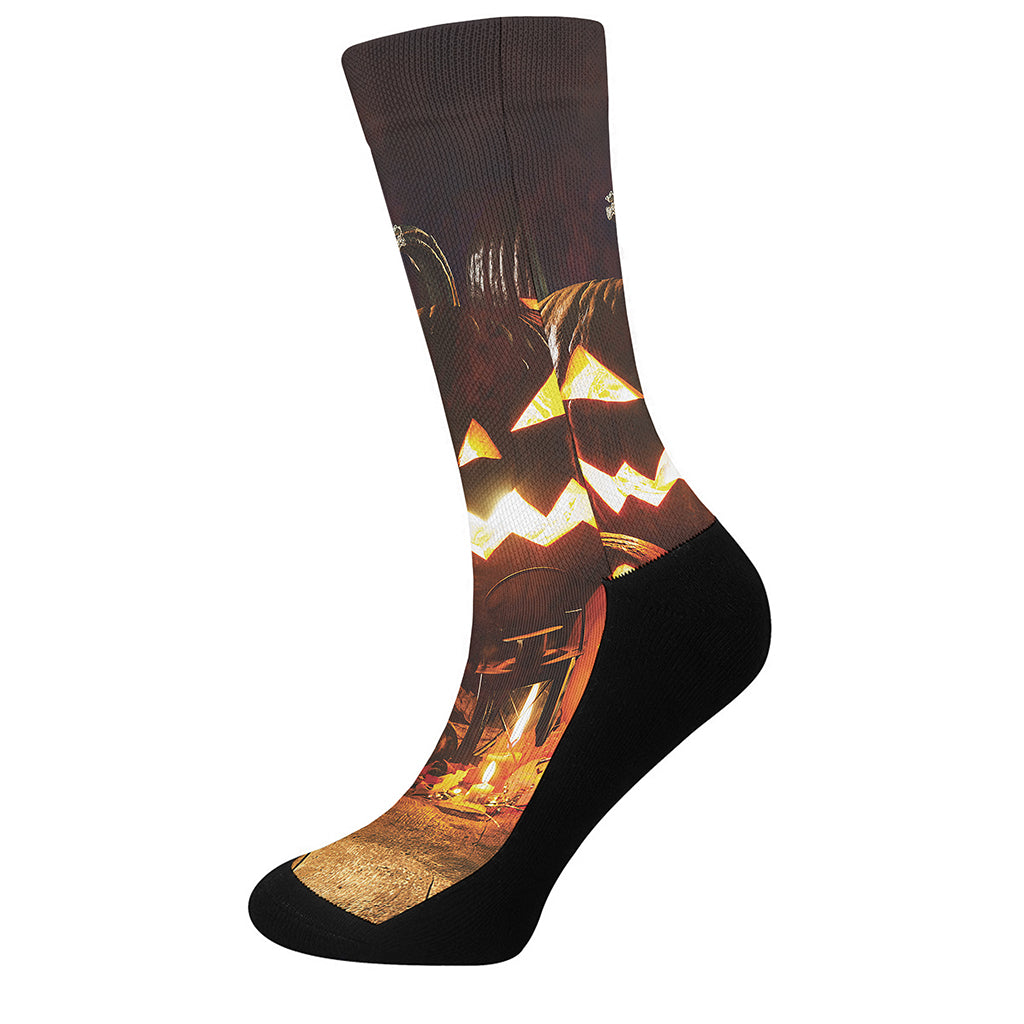 Jack-O'-Lantern Halloween Pumpkin Print Crew Socks