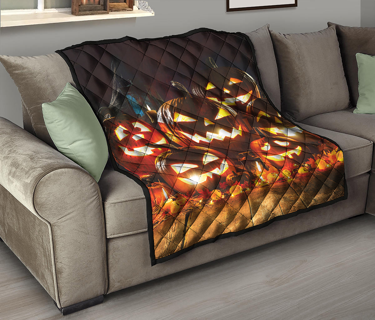 Jack-O'-Lantern Halloween Pumpkin Print Quilt