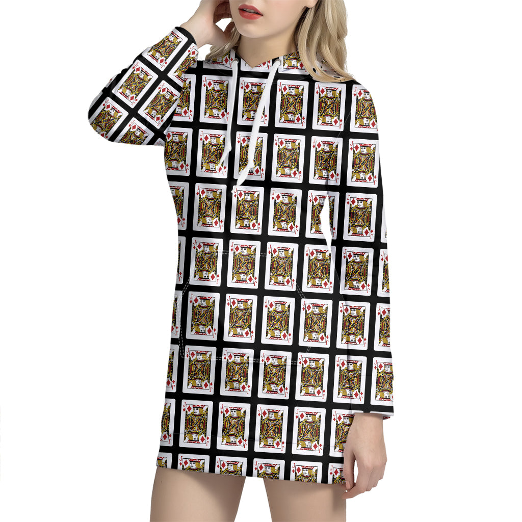 Jack Of Diamonds Playing Card Pattern Print Hoodie Dress