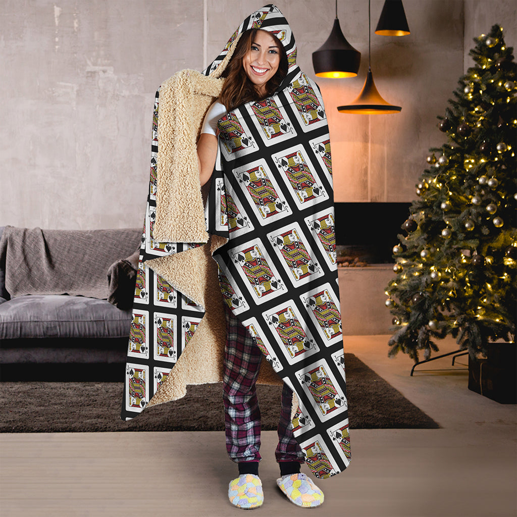 Jack Of Spades Playing Card Pattern Print Hooded Blanket