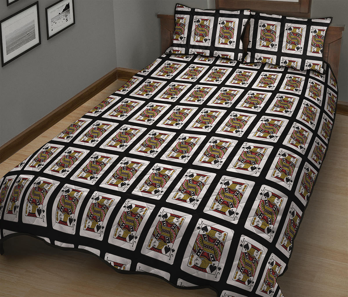 Jack Of Spades Playing Card Pattern Print Quilt Bed Set
