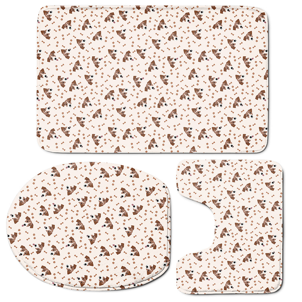Jack Russell Terrier And Bone Print 3 Piece Bath Mat Set