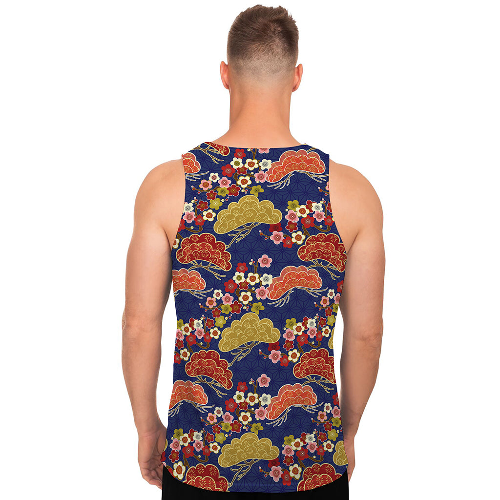 Japanese Cherry Blossom Pattern Print Men's Tank Top