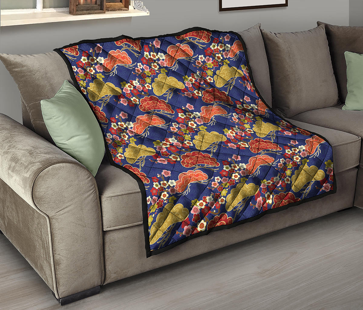 Japanese Cherry Blossom Pattern Print Quilt