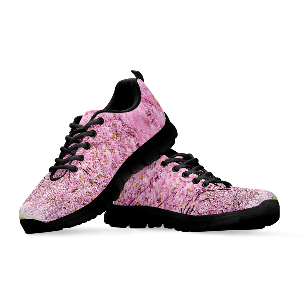 Japanese Cherry Blossom Tree Print Black Sneakers
