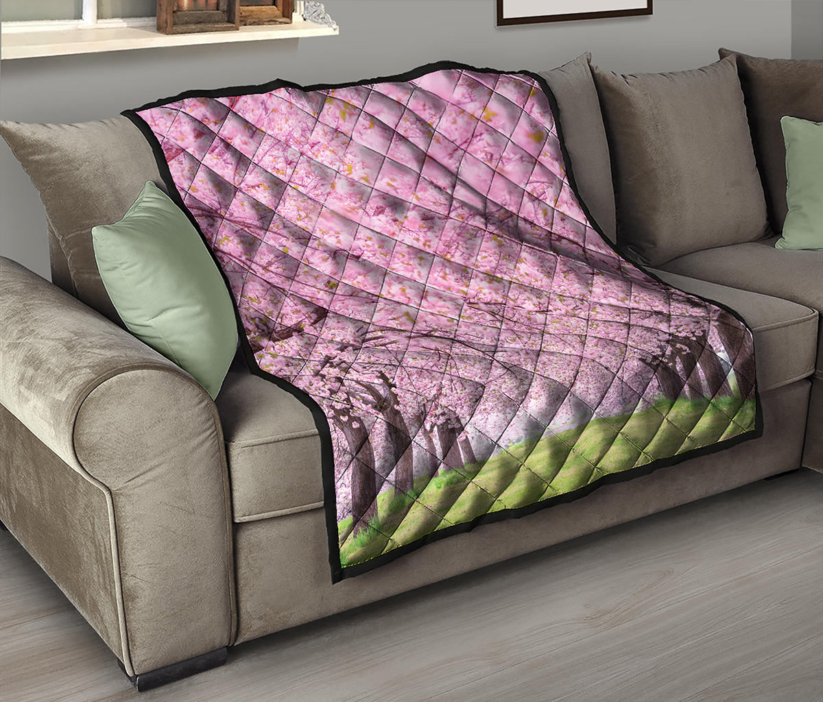 Japanese Cherry Blossom Tree Print Quilt