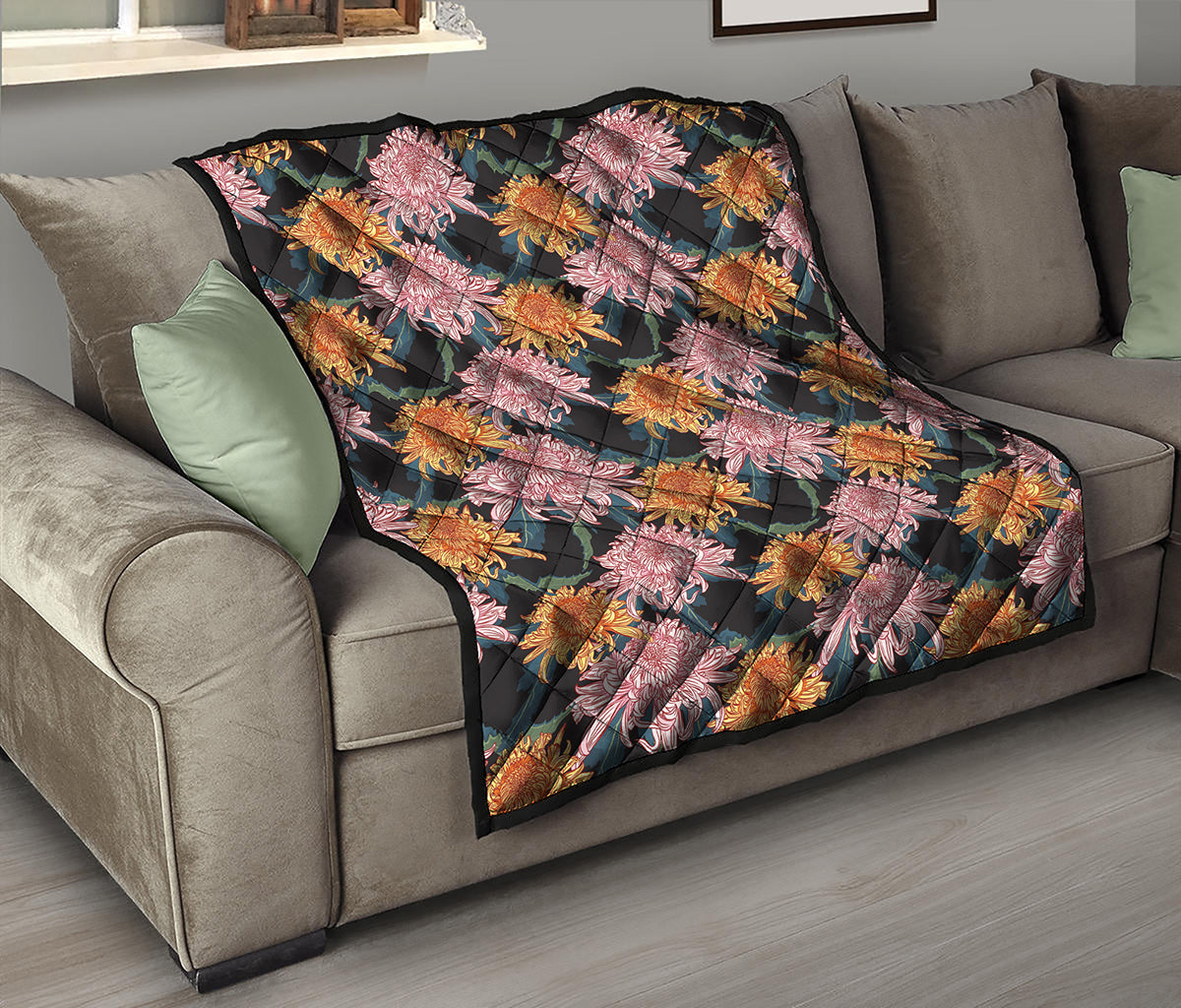 Japanese Chrysanthemum Pattern Print Quilt