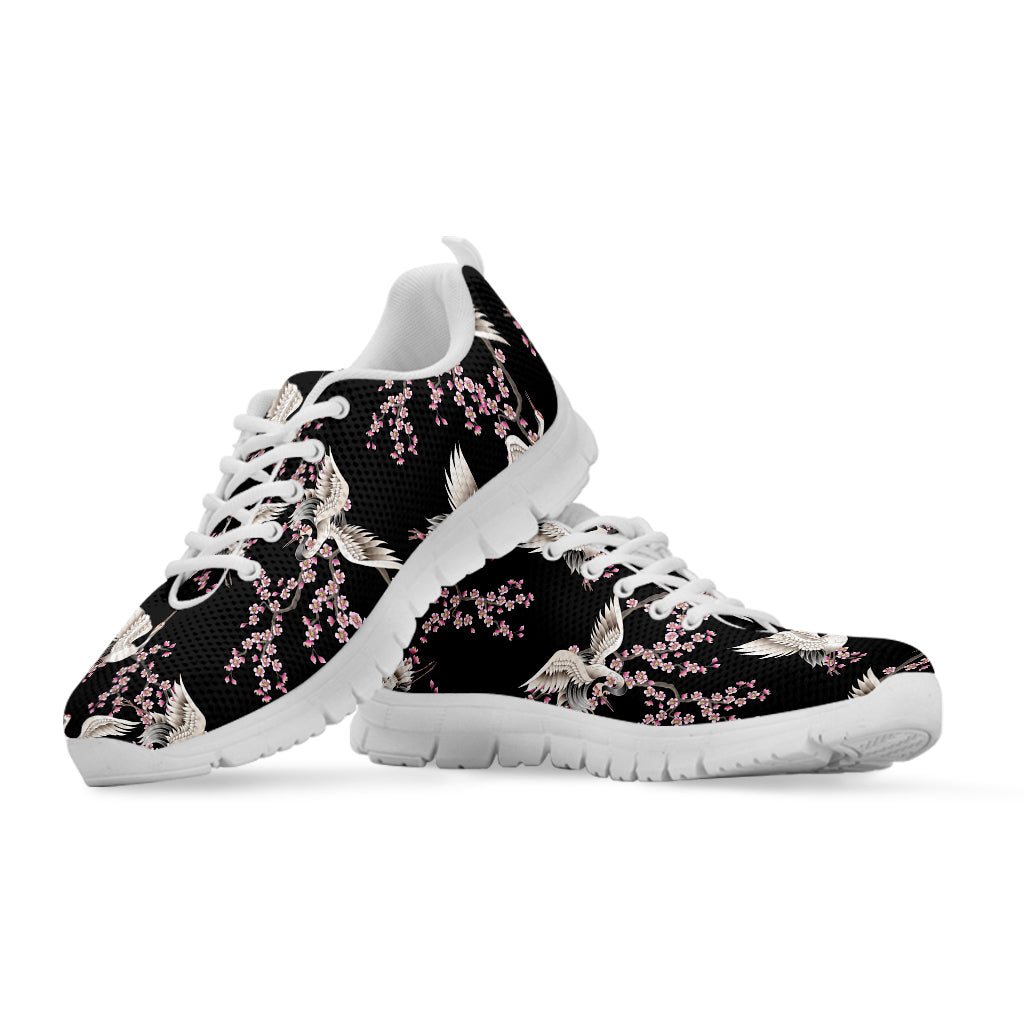 Japanese Crane Bird Pattern Print White Sneakers