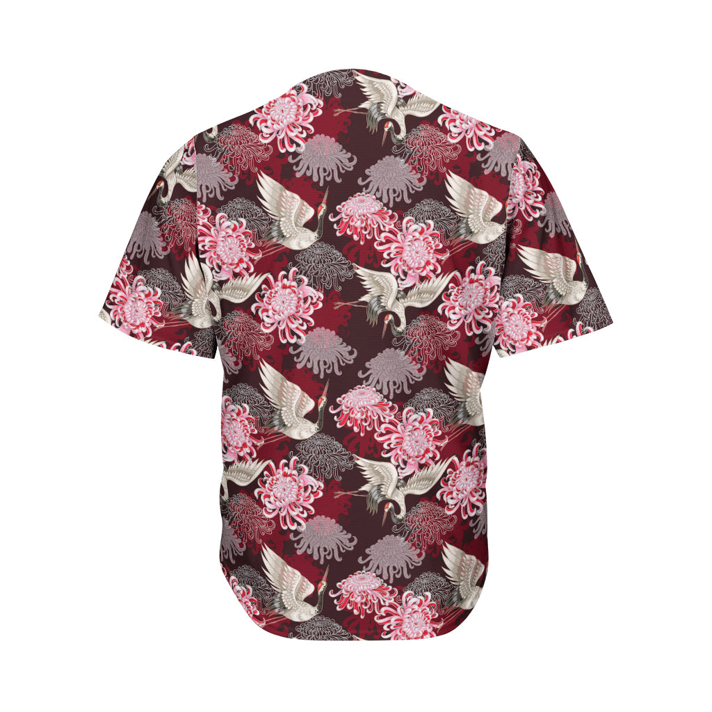 Japanese Cranes And Chrysanthemums Print Men's Baseball Jersey