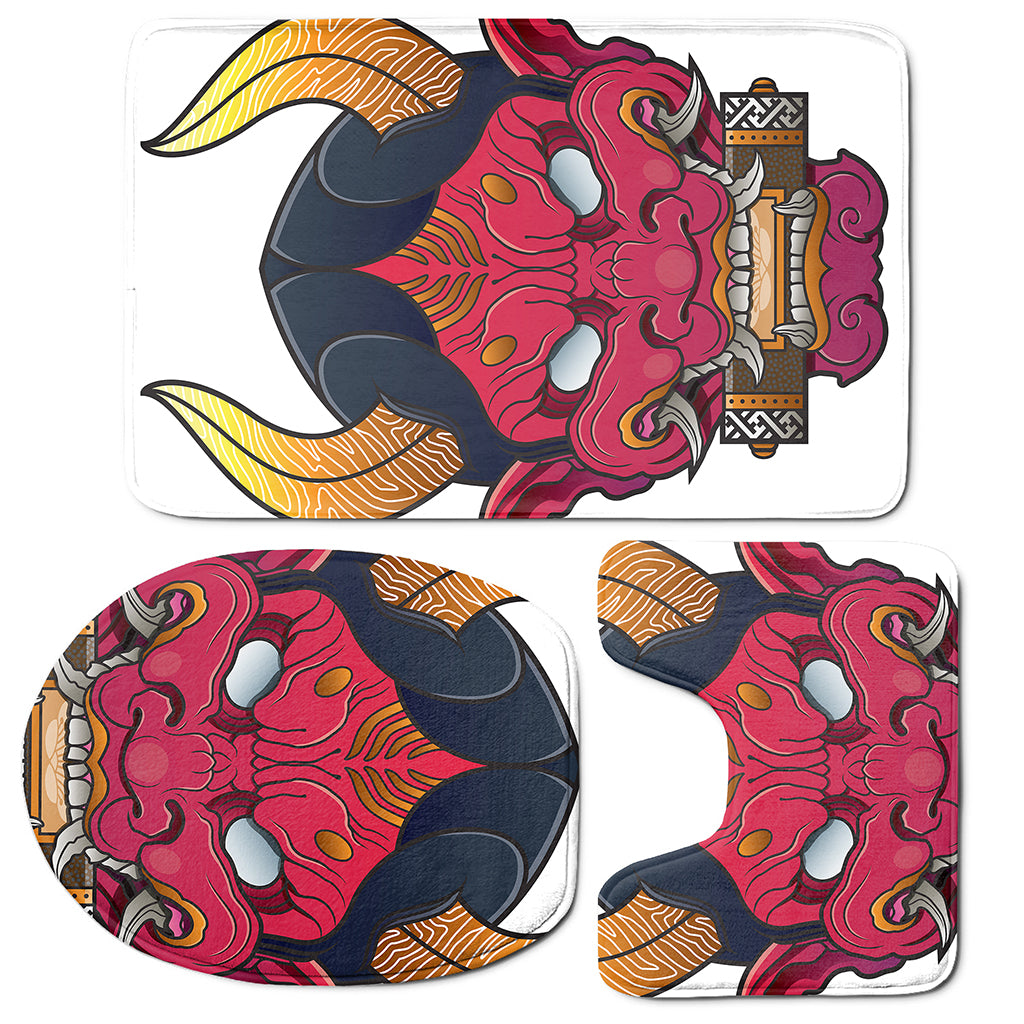 Japanese Demon Mask Print 3 Piece Bath Mat Set
