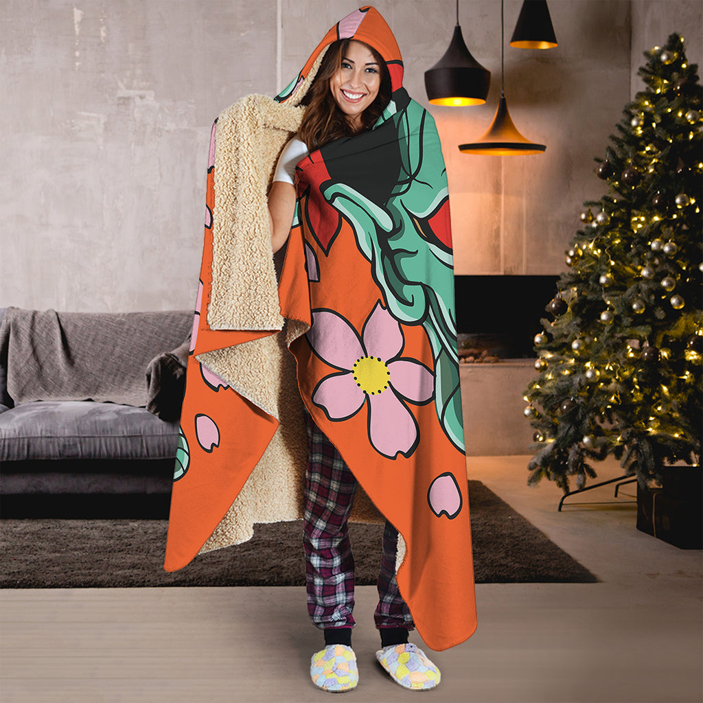 Japanese Demon Print Hooded Blanket