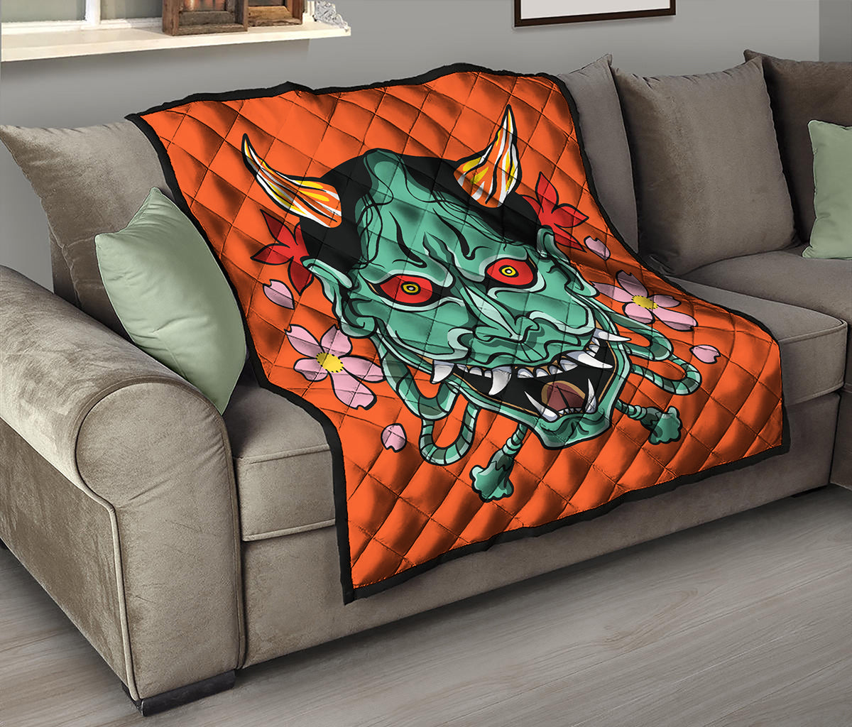 Japanese Demon Print Quilt