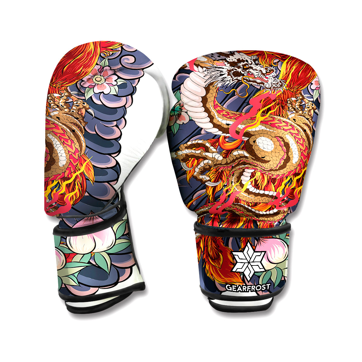 Japanese Dragon And Phoenix Tattoo Print Boxing Gloves