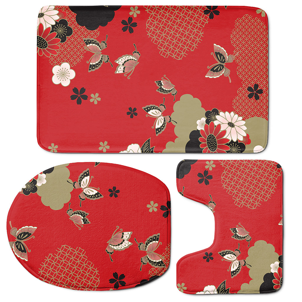 Japanese Flower Print 3 Piece Bath Mat Set