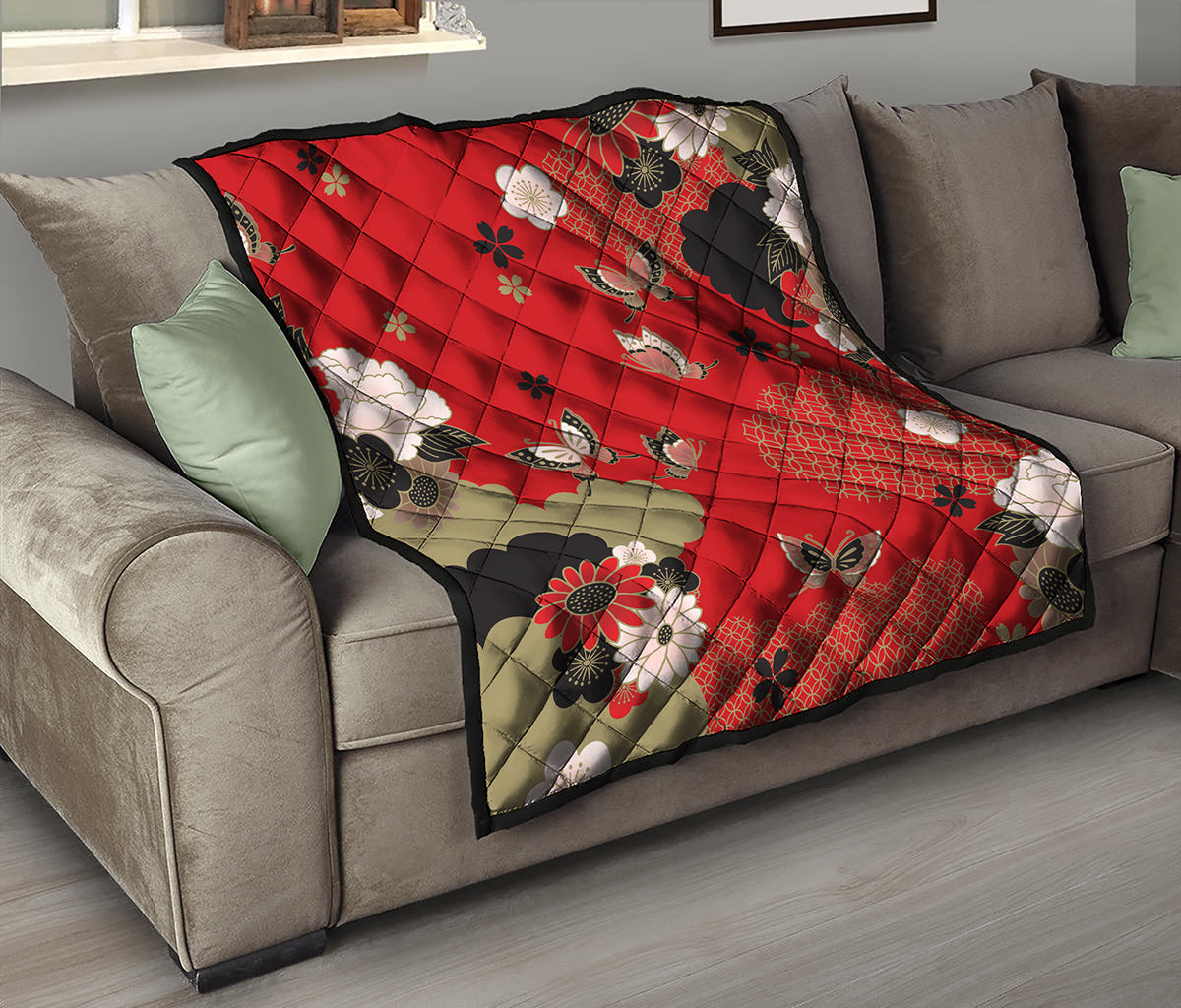 Japanese Flower Print Quilt