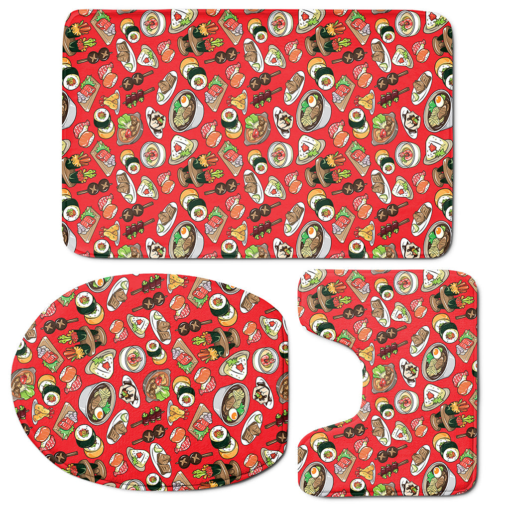 Japanese Food Pattern Print 3 Piece Bath Mat Set