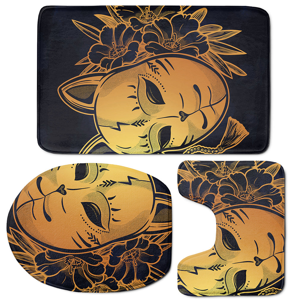 Japanese Fox Mask Print 3 Piece Bath Mat Set