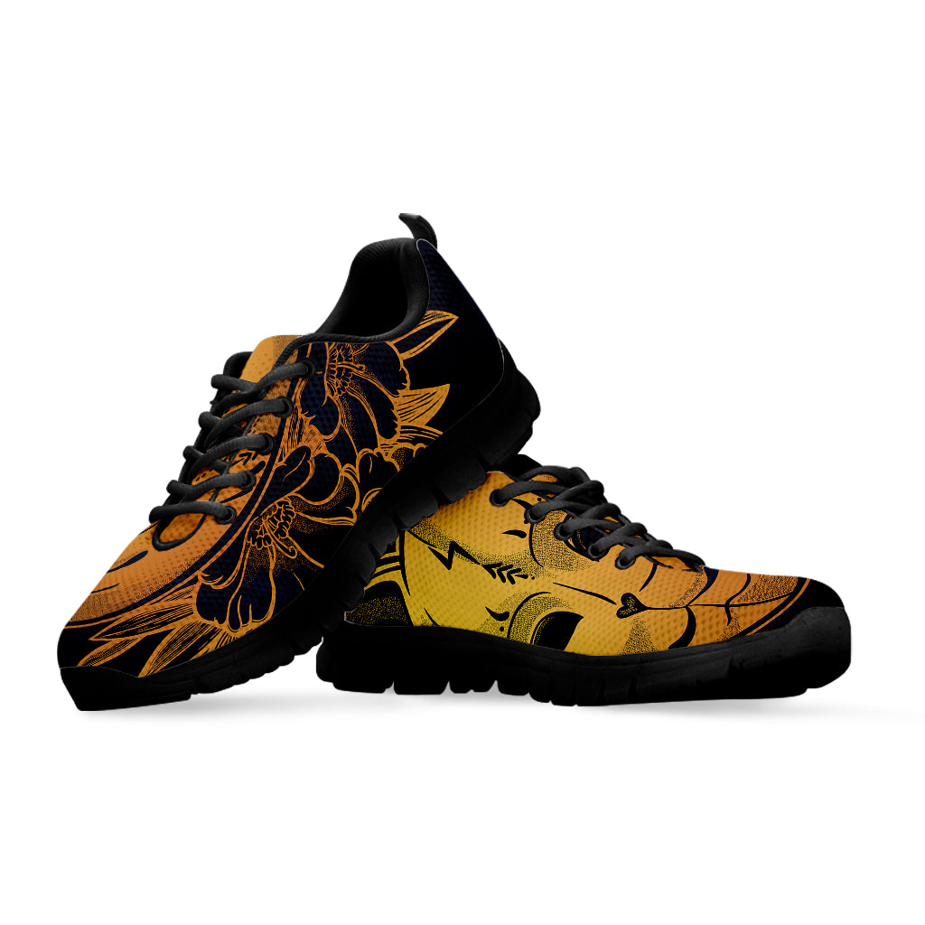 Japanese Fox Mask Print Black Sneakers