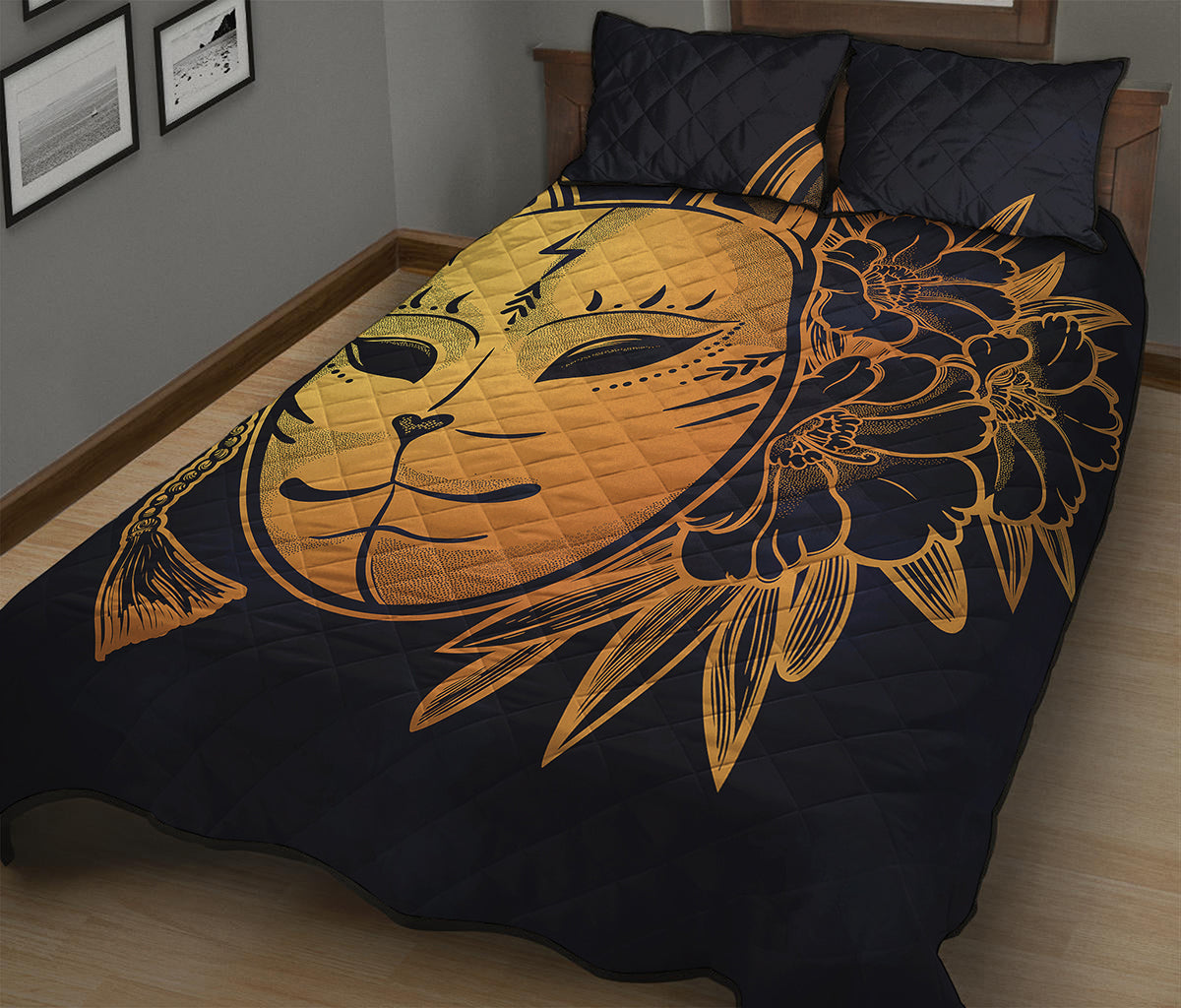 Japanese Fox Mask Print Quilt Bed Set