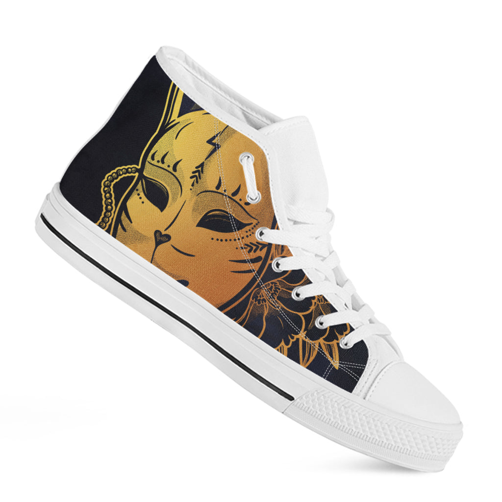 Japanese Fox Mask Print White High Top Shoes