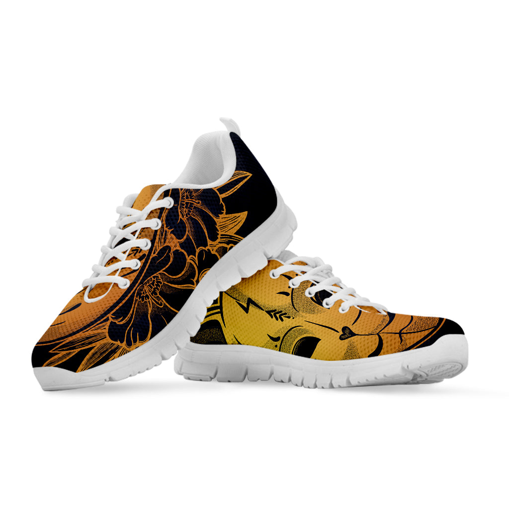 Japanese Fox Mask Print White Sneakers