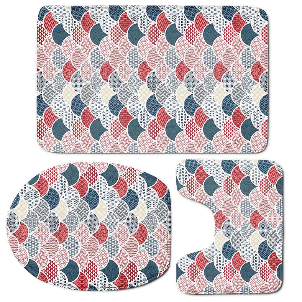 Japanese Geometric Pattern Print 3 Piece Bath Mat Set
