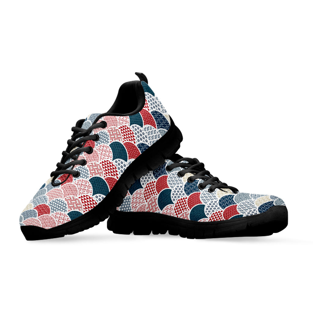 Japanese Geometric Pattern Print Black Sneakers