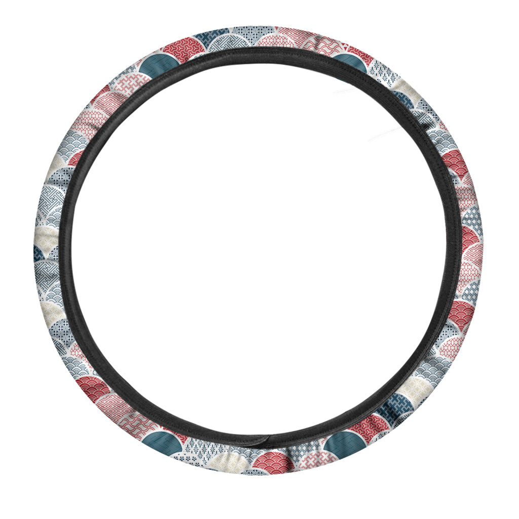 Japanese Geometric Pattern Print Car Steering Wheel Cover