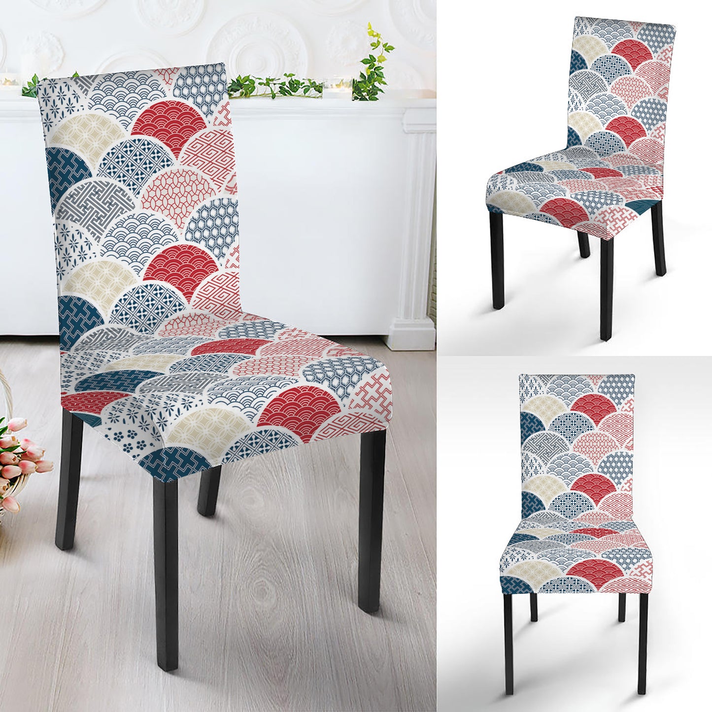 Japanese Geometric Pattern Print Dining Chair Slipcover