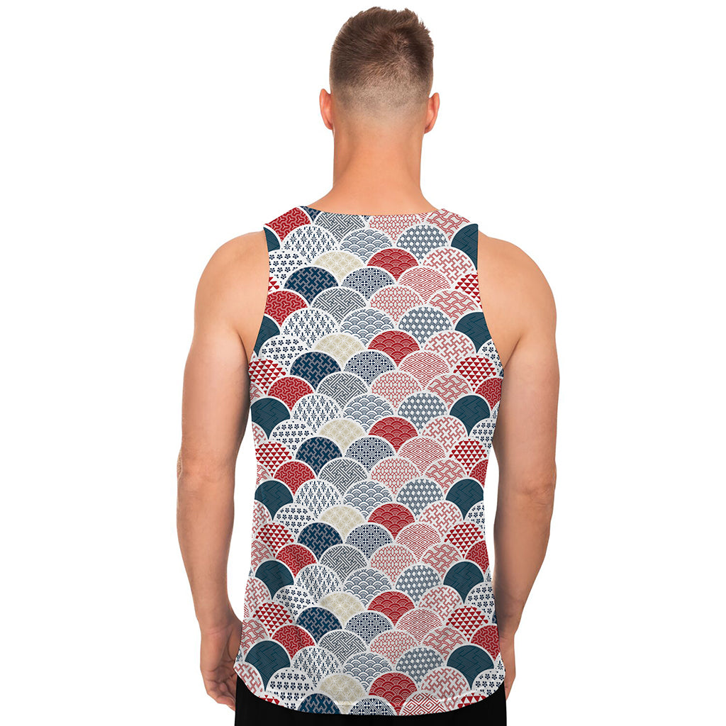 Japanese Geometric Pattern Print Men's Tank Top