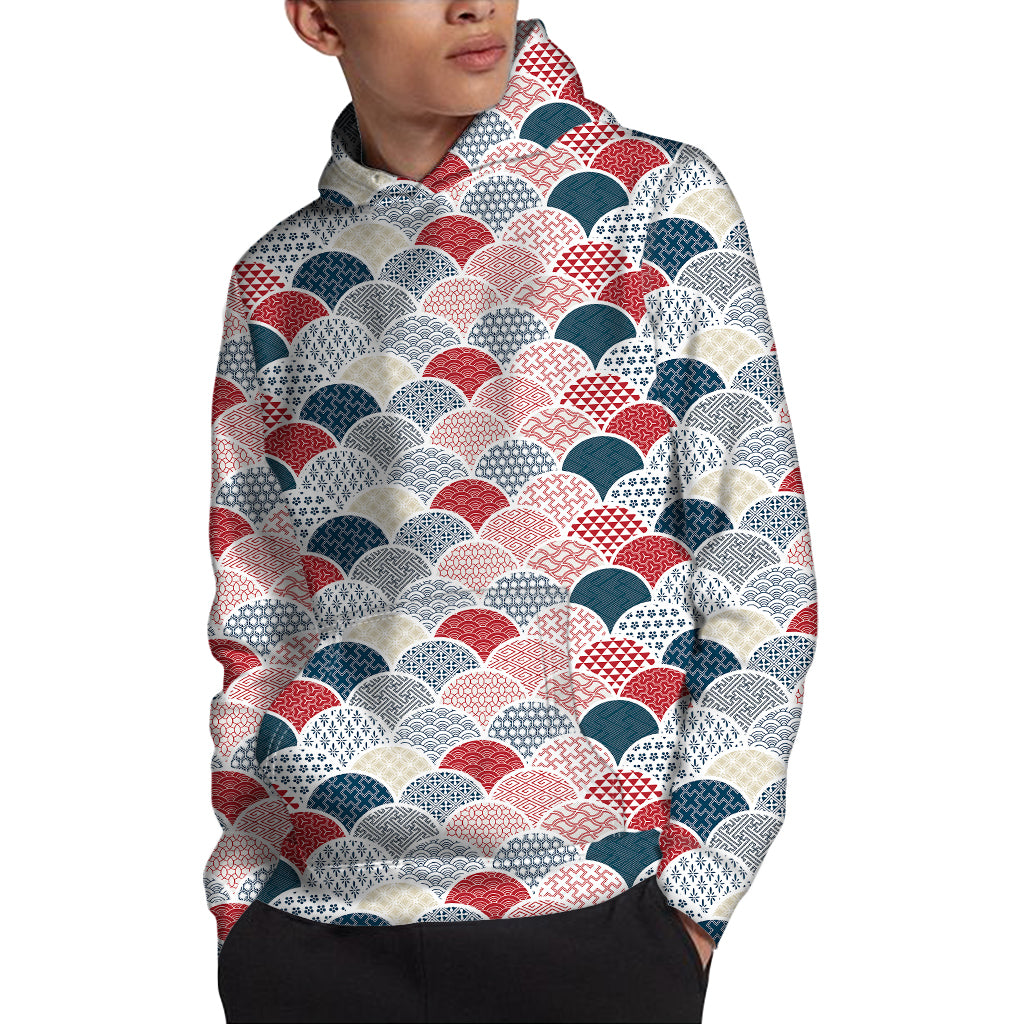 Japanese Geometric Pattern Print Pullover Hoodie