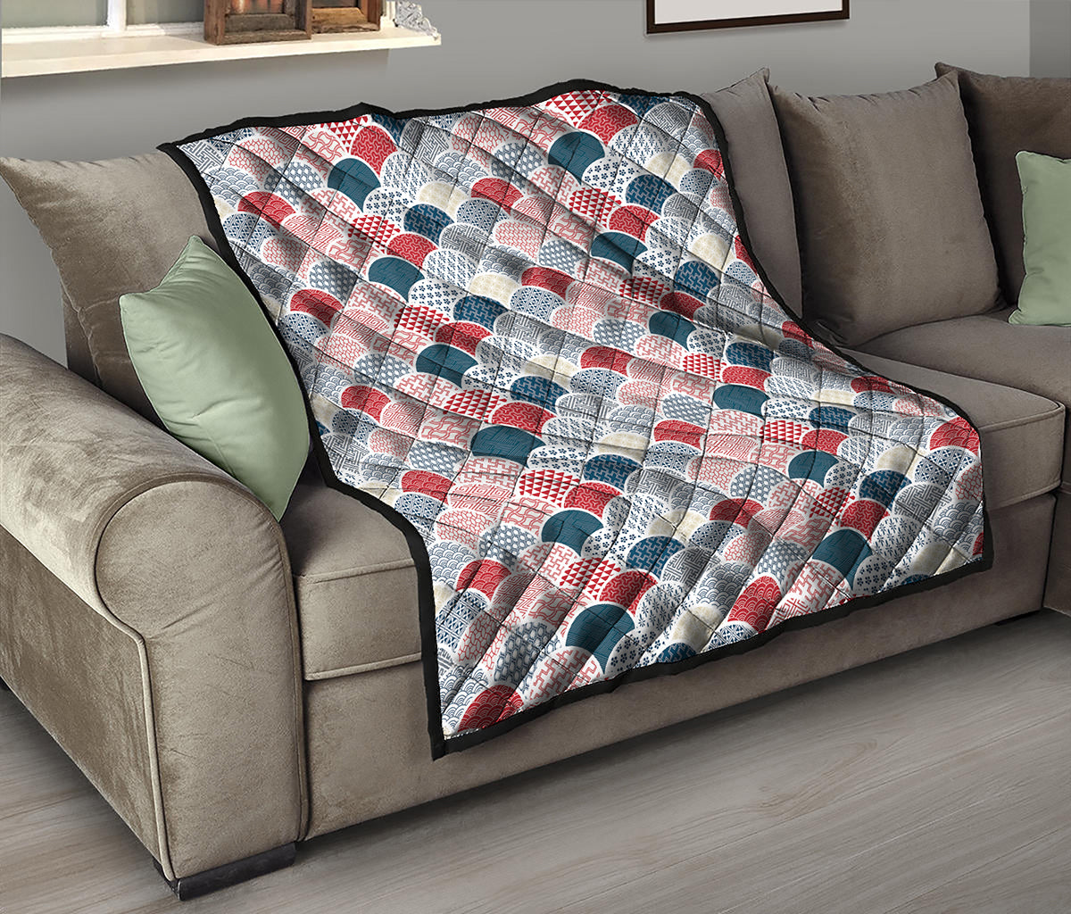 Japanese Geometric Pattern Print Quilt