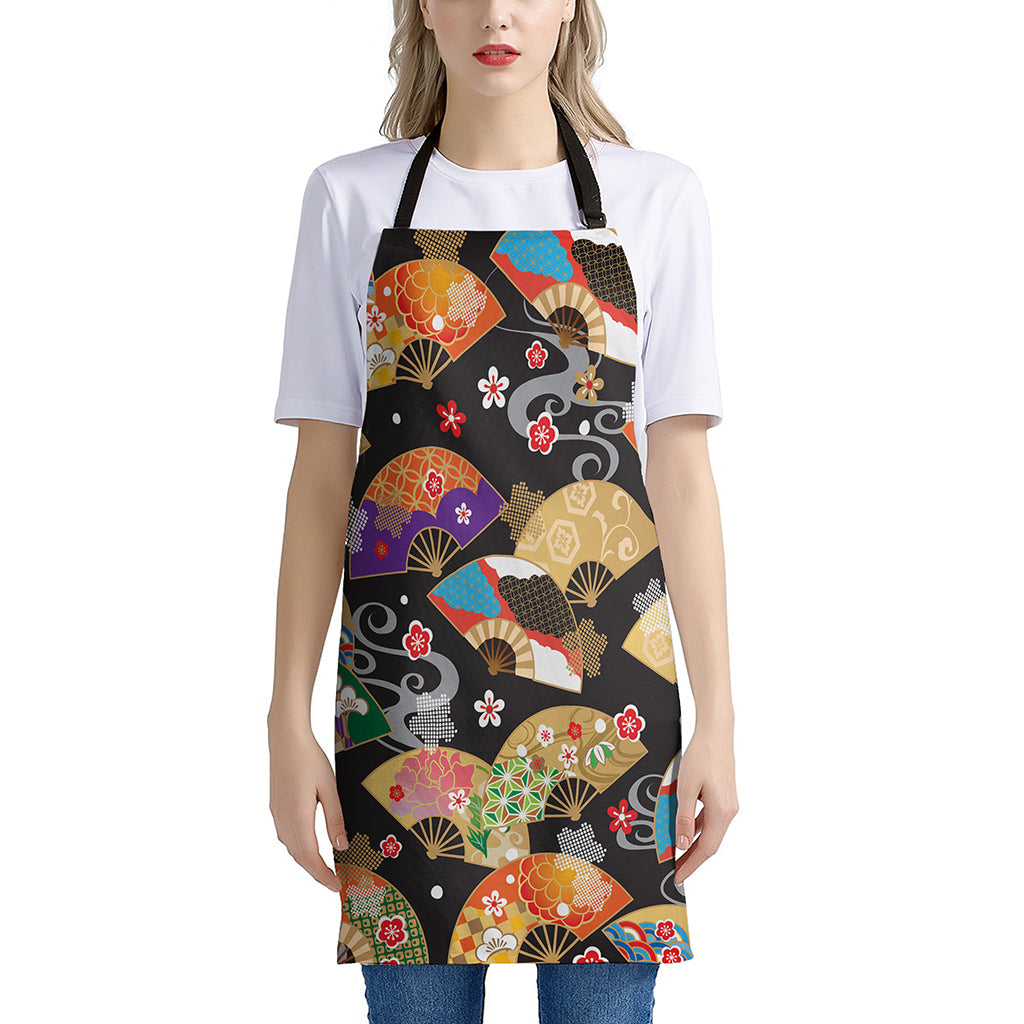 Japanese Hand Fan Pattern Print Apron