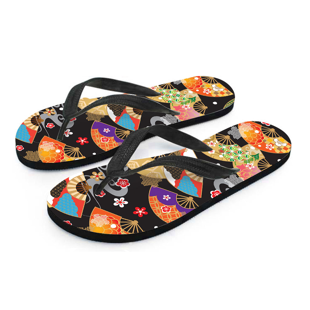 Japanese Hand Fan Pattern Print Flip Flops