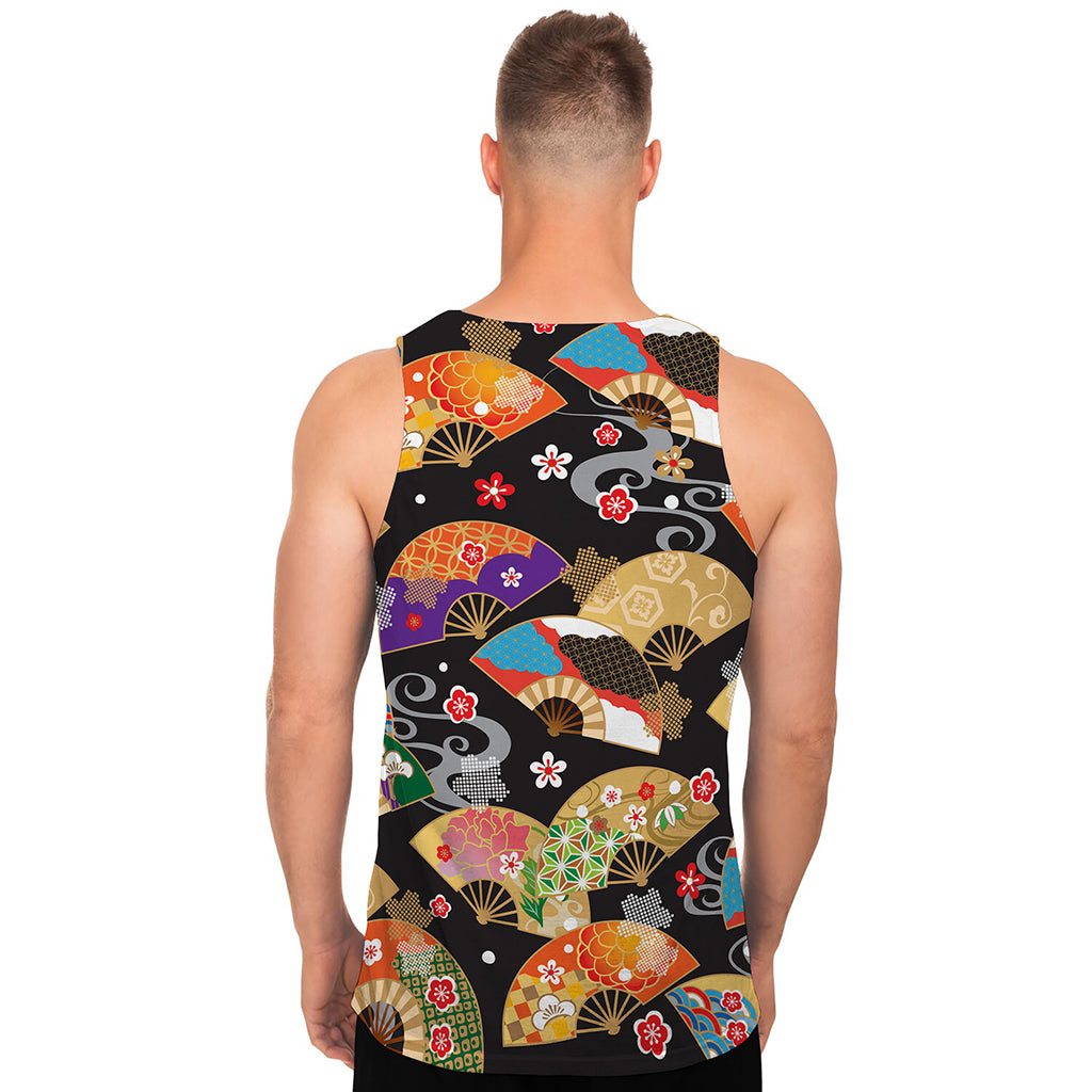 Japanese Hand Fan Pattern Print Men's Tank Top