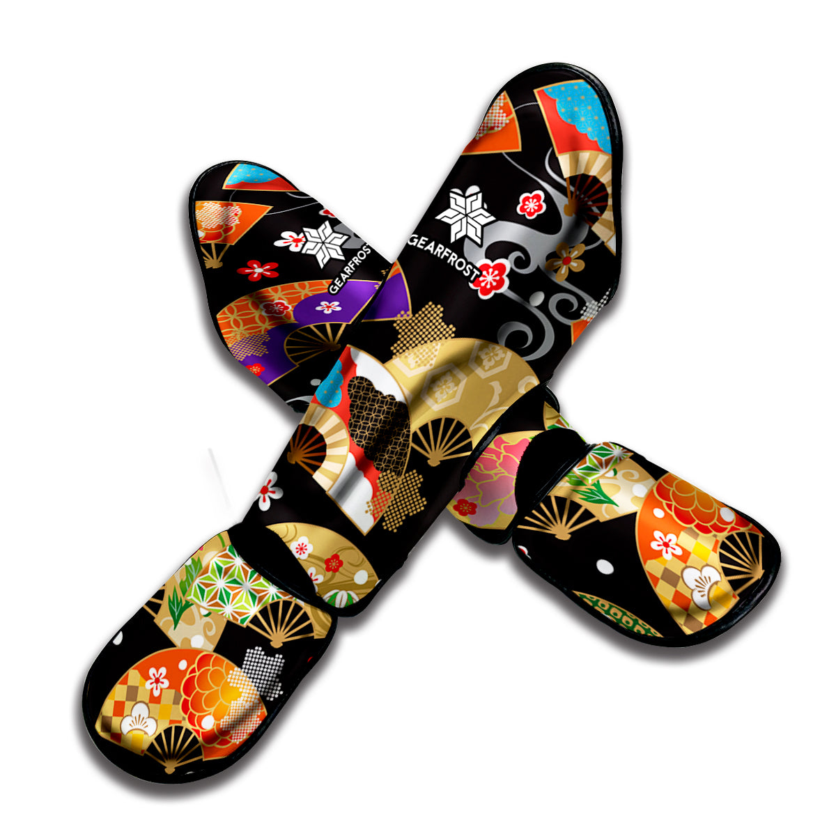 Japanese Hand Fan Pattern Print Muay Thai Shin Guard