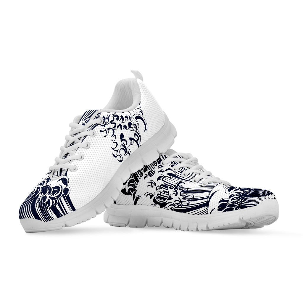 Japanese Kanagawa Wave Print White Sneakers