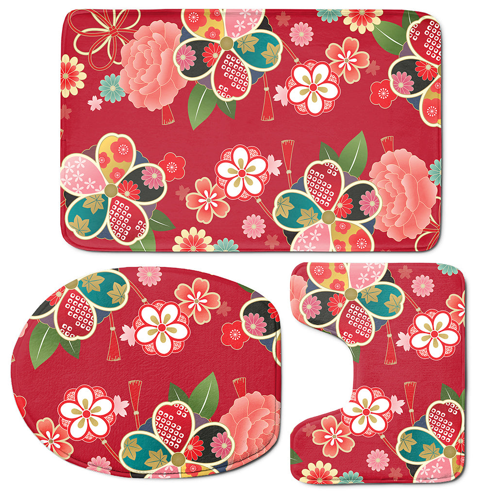 Japanese Kimono Pattern Print 3 Piece Bath Mat Set