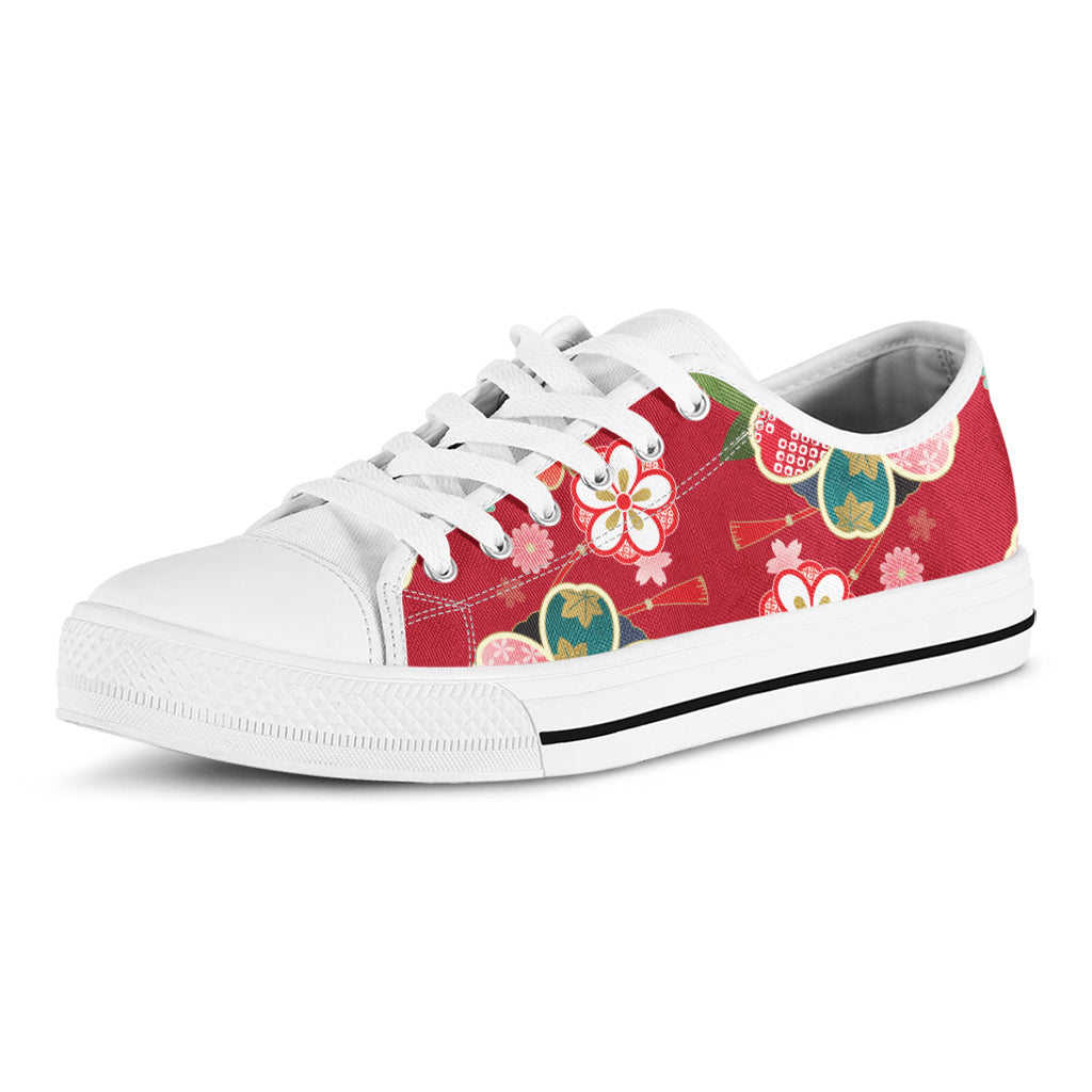 Japanese Kimono Pattern Print White Low Top Shoes